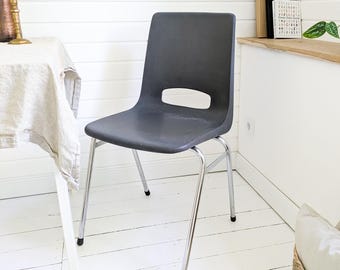 Vintage Schalenstuhl Mid Century Anthrazit Grau Marko Kunststoff Stahlrohr Verchromt 70er Retro Designstuhl Esszimmerstuhl Schreibtischstuhl
