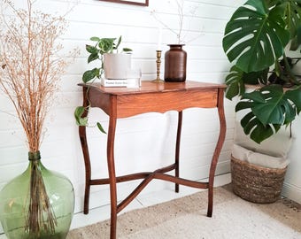 Vintage Side Table Art Nouveau Wood Filigree Curved Console Elegant Patina Nightstand Flower Stand Accent Table Art Nouveau Furniture