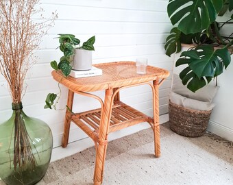 Vintage Bamboo Coffee Table Cane Rattan Side Table Mid Century Boho Danish Design Scandi Sofa Table Coffee Table Light Brown 60s Decor