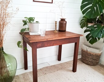 Vintage Oak Side Table Solid Wood Patina Mid Century Nightstand Plant Stand Scandinavian Danish Design Accent Table Oak Wood