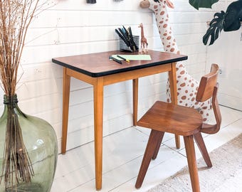 Mid-century children's desk, solid wood, vintage style, retro children's room desk, art table, school desk, Danish design, Scandinavian style, brown