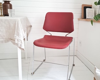 Vintage Dining Chair Red Chrome Matrix Krueger Tolleson USA 1970s Polypropylene Filigree Design Mid Century Retro Set of 2 Available