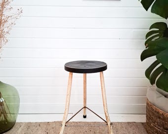 Vintage Stool Industrial Mid Century Brabantia Metal White Black Faux Leather Round Kitchen Stool Retro Workshop Factory Style