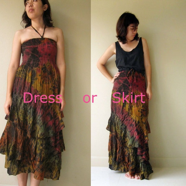 Sale 20 % off  boho  ruffle skirt or maxi dress one fit all most   (BS 01)