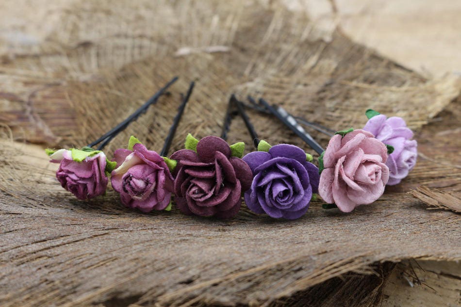 Purple Mulberry Paper Flower Hair Pins Bridal Hair Pins | Etsy