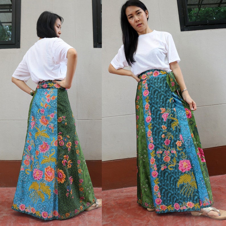 Vintage Wrap Skirt High Waist Skirt Thai Batik Sarong Etsy