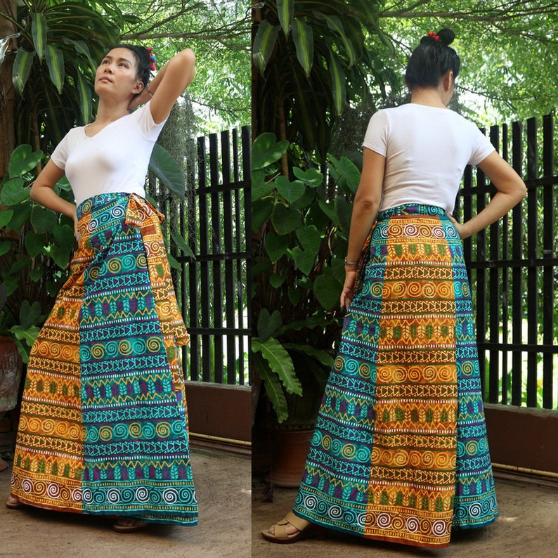 Wrap Skirt Tropical Batik Skirt Floral Thai batik Sarong Etsy