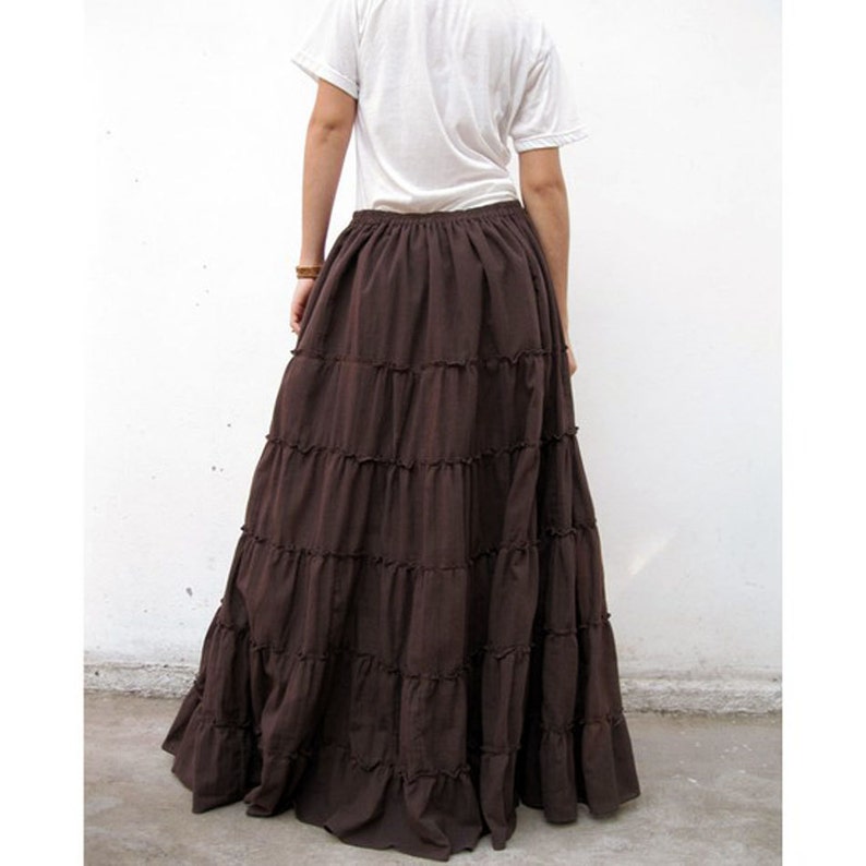 Long Ruffle Maxi Skirt Brown Cotton High Waist Skirt boho | Etsy