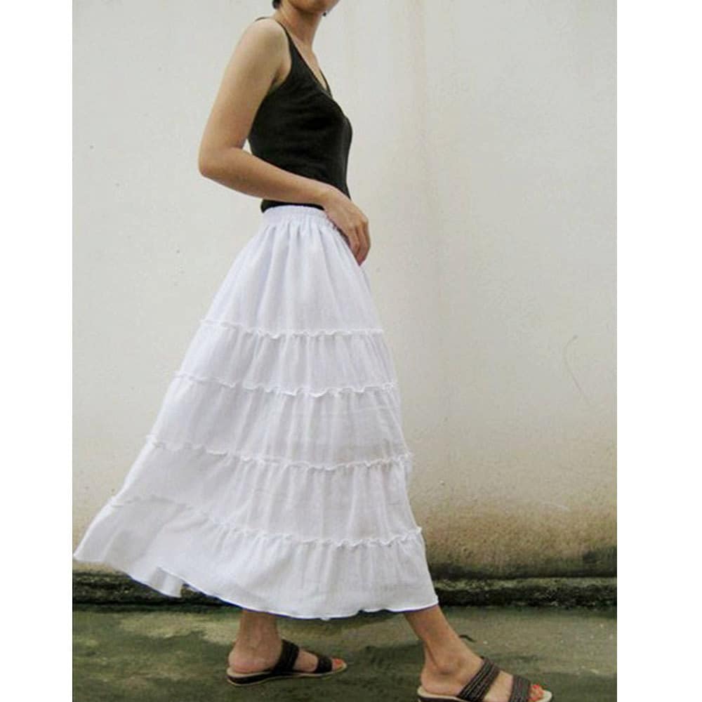 White Cotton maxi skirt elastic waist ruffle skirt women Etsy