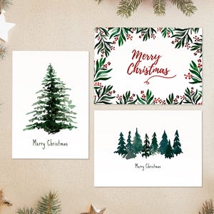 Set di 3 cartoline natalizie Buon Natale, buste incluse - design minimalista con motivi ad acquerello dipinti a mano