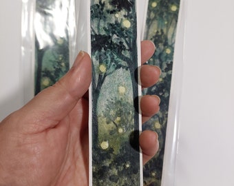 Original Watercolor painting Fireflies Forest bookmark