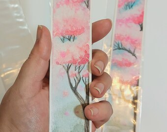 Original Watercolor painting Cherry Blossom bookmark