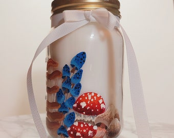 Jar Candle 14 oz. hand painted unscented Fungi