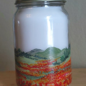 Jar Candle 14 oz. hand painted unscented Field Poppies image 3