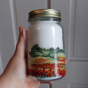 Jar Candle 14 oz. hand painted unscented Field Poppies image 5