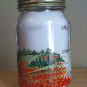 Jar Candle 14 oz. hand painted unscented Field Poppies image 4