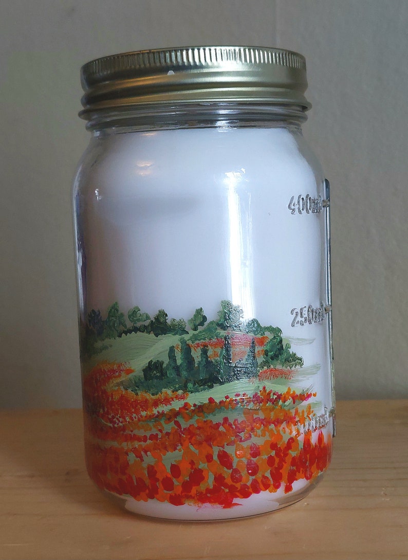 Jar Candle 14 oz. hand painted unscented Field Poppies image 4