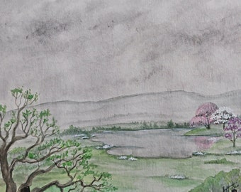 Original Watercolor An Early Spring Rain (reduced)