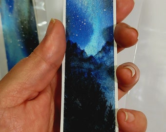 Original Watercolor painting Aurora Night Sky bookmark