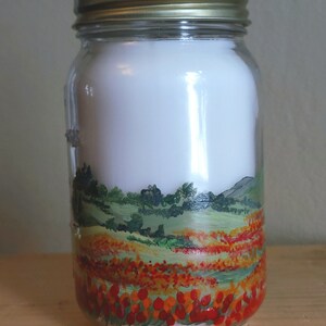 Jar Candle 14 oz. hand painted unscented Field Poppies image 2