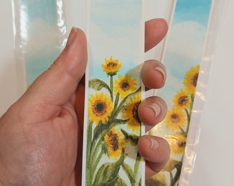 Original Watercolor painting Sunflowers bookmark