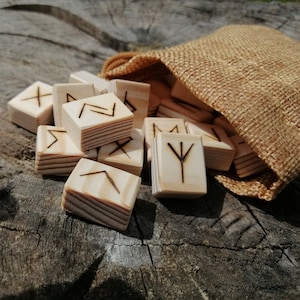 Elder Futhark Runes in a Jute Bag, Set of 24 Ancient Germanic Runes, Handcrafted Wooden Runes