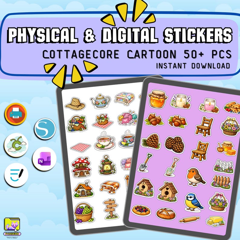 Cottagecore Cartoon Stickers 50 PCS Digital Stickers, Digital Planner ...