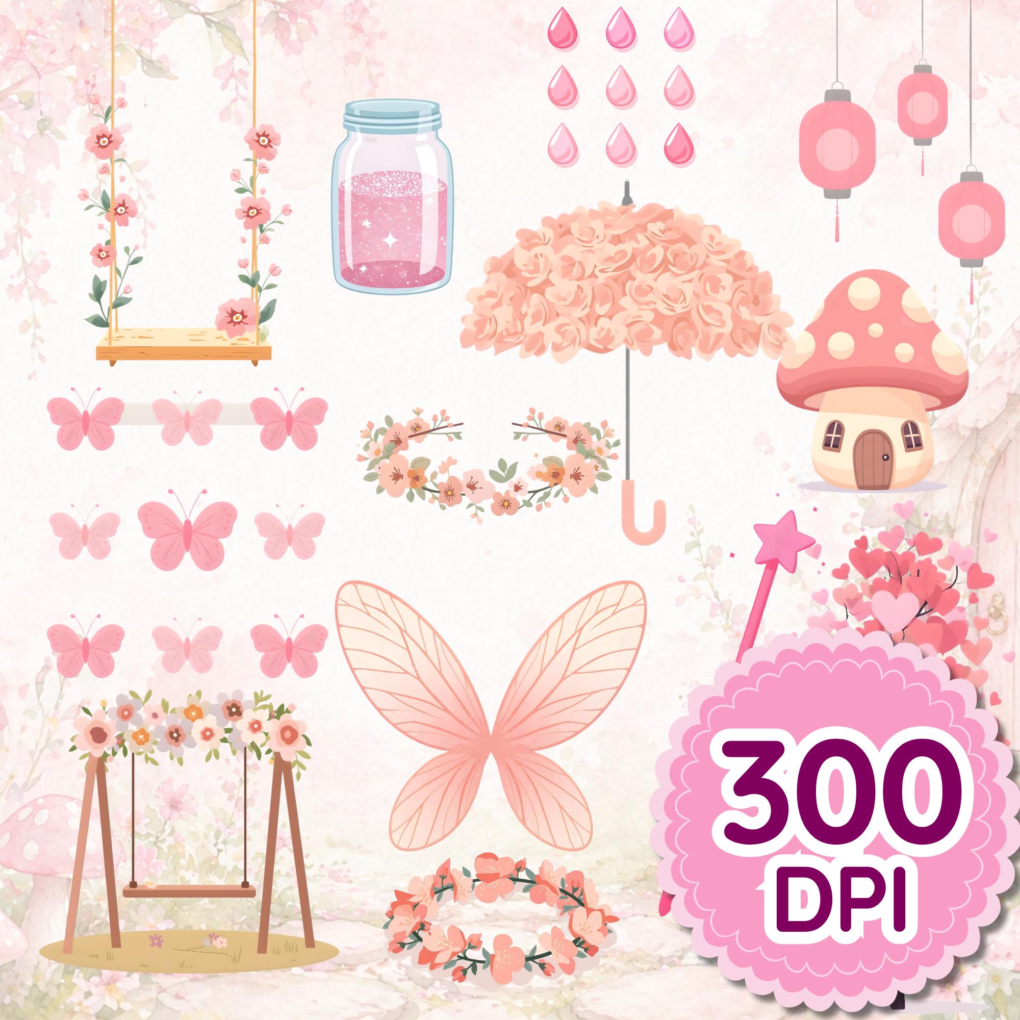50 PCS Pink Fairy Clipart PNG SVG Files, Cute Aesthetic Clipart | Baby ...