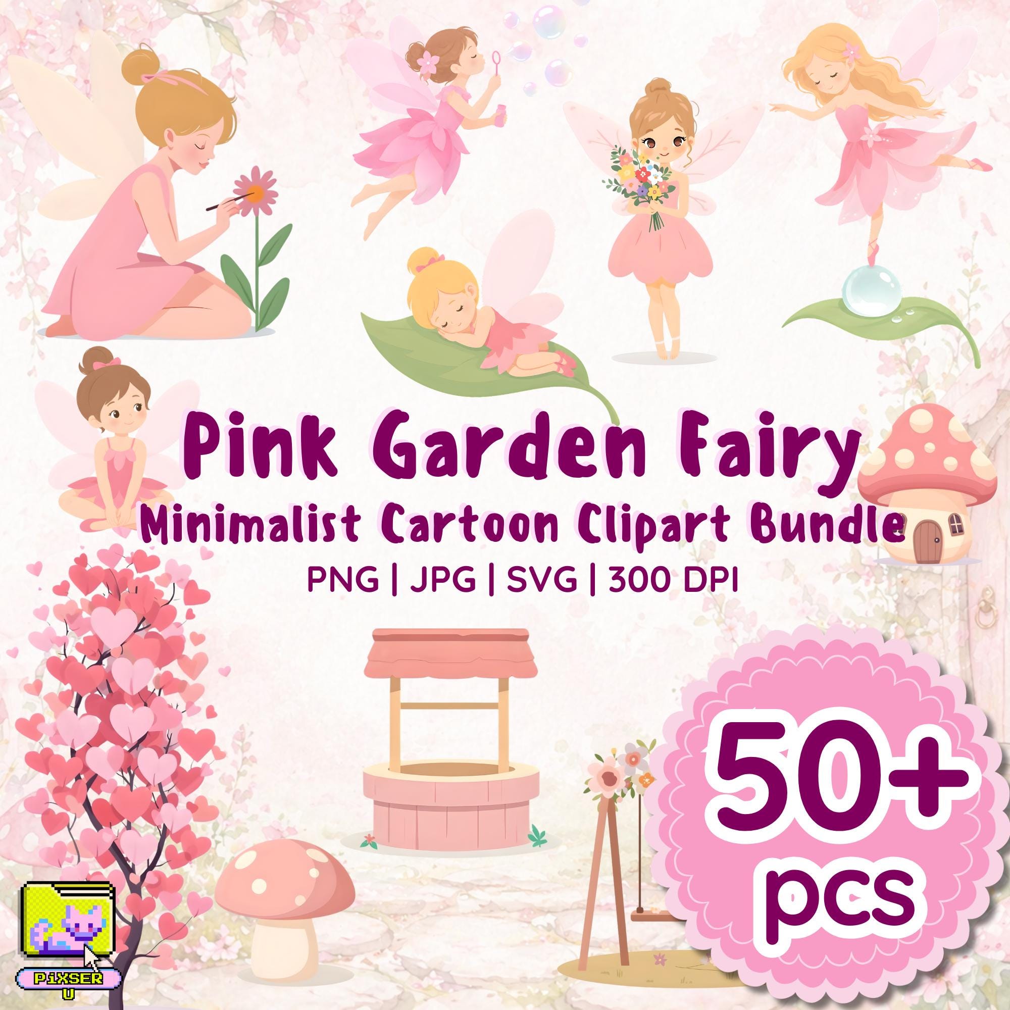 50 PCS Pink Fairy Clipart PNG SVG Files, Cute Aesthetic Clipart | Baby ...