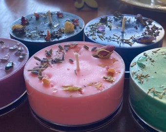 Manifestation and Intention Candles Giant Scented Soy Tealights Herb and Gemstone  Infused