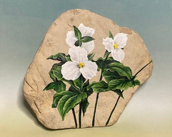 Trillium Painted Rock Gift Paperweight Painting