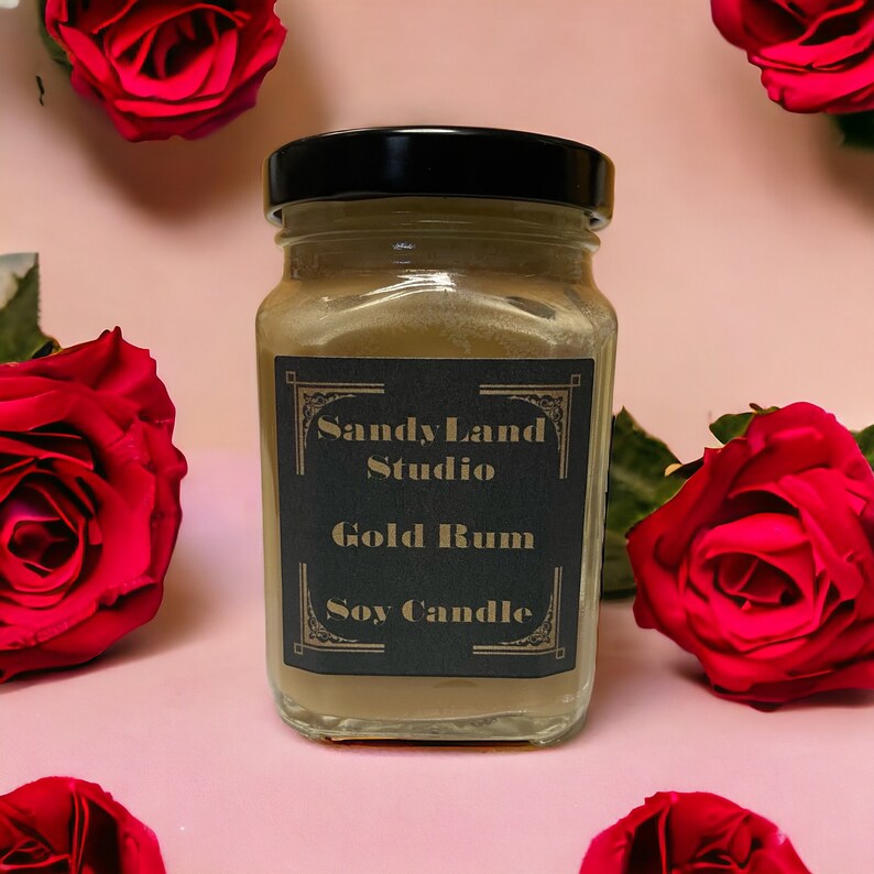 Gold Rum Scented Soy Candle Square Victorian Jar Rustic Home Decor immagine 10