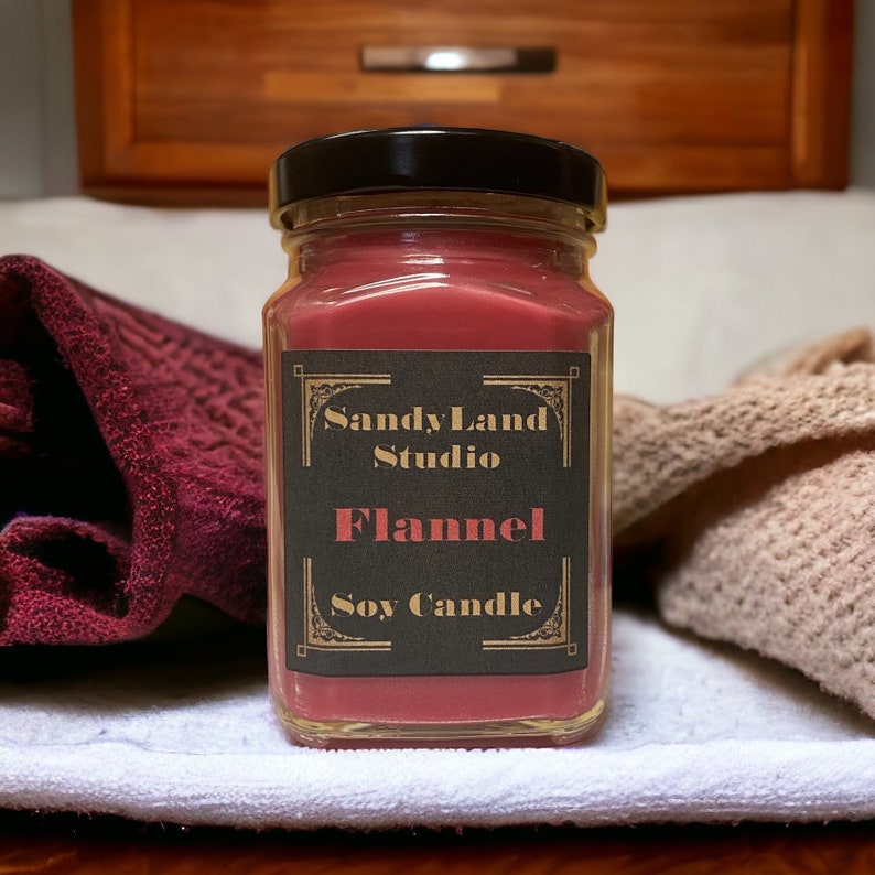 Flannel Scented Soy Candle Square Victorian Jar Rustic Farmhouse Decor Fragrance immagine 2