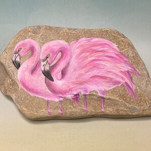 Pair of Pink Flamingos Painted Rock Gift Paperweight Painting image 5