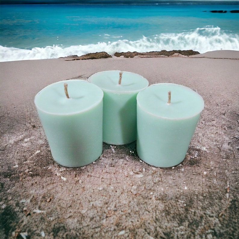 Sea Breeze Soy Candles Organic Hemp Wick Votives Rustic Beach House Decor image 1