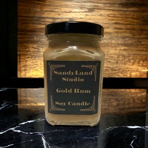 Gold Rum Scented Soy Candle Square Victorian Jar Rustic Home Decor immagine 3