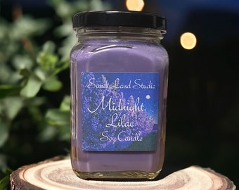 Midnight Lilac Scented Soy Candle Square Victorian Jar Rustic Farmhouse Home Decor