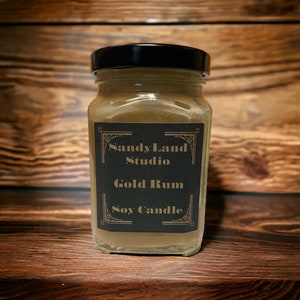 Gold Rum Scented Soy Candle Square Victorian Jar Rustic Home Decor immagine 4