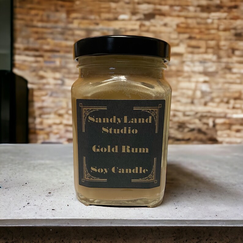 Gold Rum Scented Soy Candle Square Victorian Jar Rustic Home Decor immagine 7