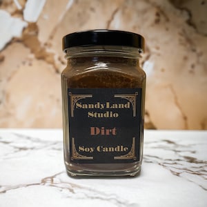 Dirt Scented Soy Candle Square Victorian Jar 100% Soy Eco Wick Earthy Nature