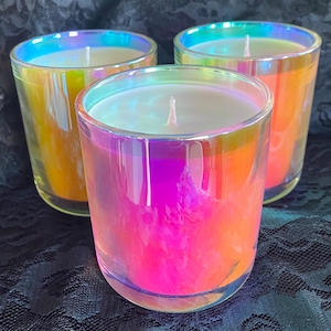 Glass CANDLE JAR, IRIDESCENT Glassware, Candle Vessel, 12pack Round Colored  9.5oz Monticiano Chroma Flair Iridescent Empty Candle Making Jar 