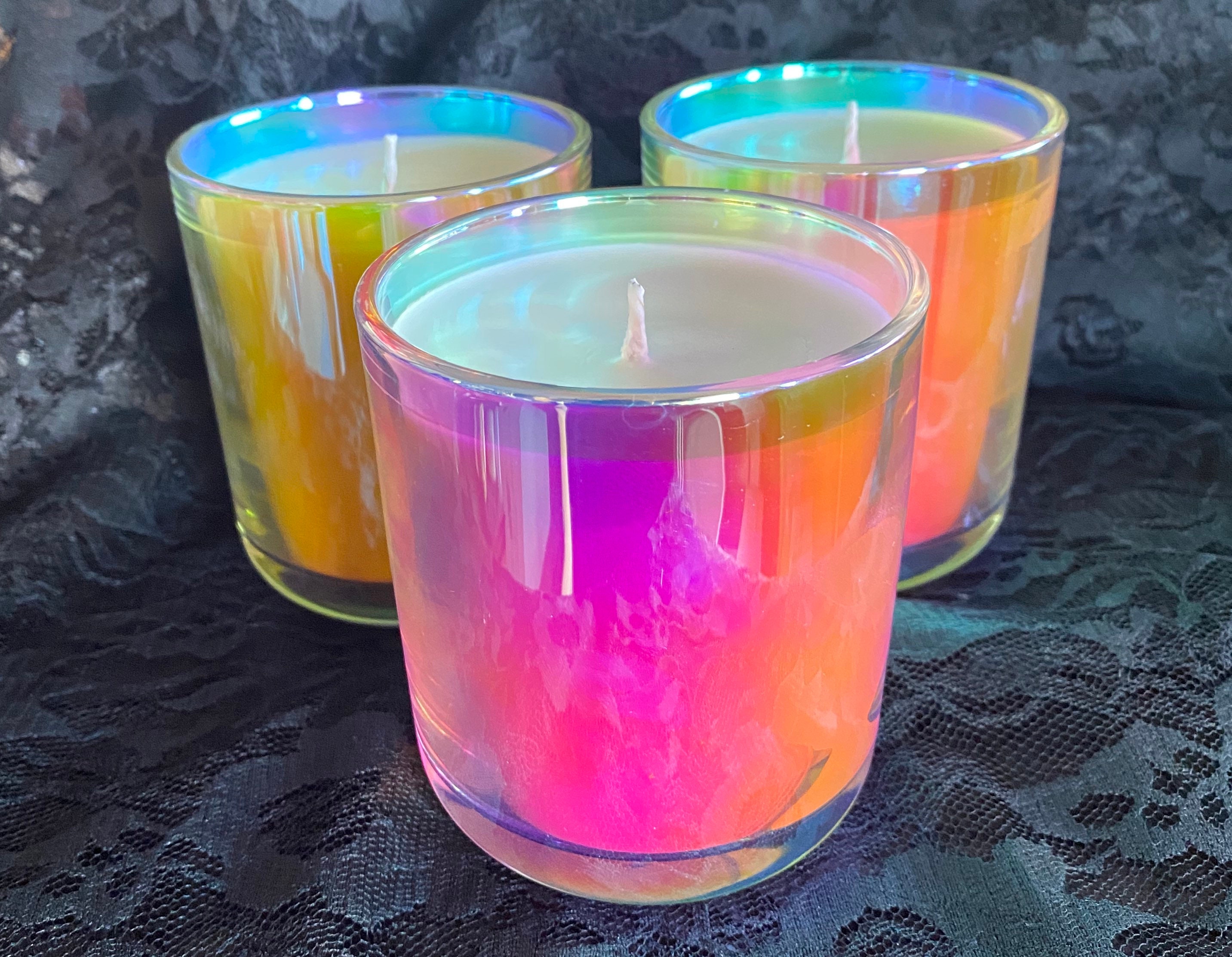 Glass CANDLE JAR, IRIDESCENT Glassware, Candle Vessels, 12-pack Round  Colored 9.5 Oz Monticiano Unicorn Iridescent Empty Candle Making Jar 