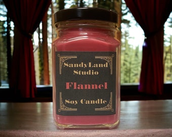 Flannel Scented Soy Candle Square Victorian Jar Rustic Farmhouse Decor Fragrance