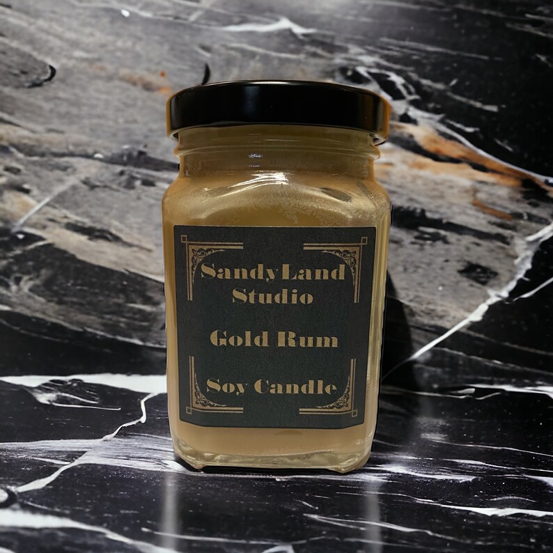 Gold Rum Scented Soy Candle Square Victorian Jar Rustic Home Decor immagine 2
