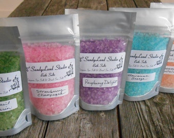 Bath Salts- European Spa Salt and Dead Sea Bath Salts- Choose your Scent - Spa - Gift- Party Favors-Huge Scent List- Pastel