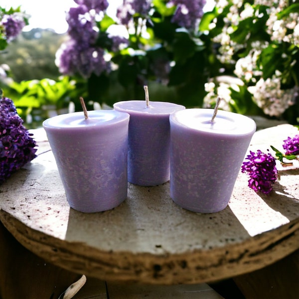 Lilac Soy Votive Candles - Organic - Hemp Wick Soy Candles - Classic Floral Votives