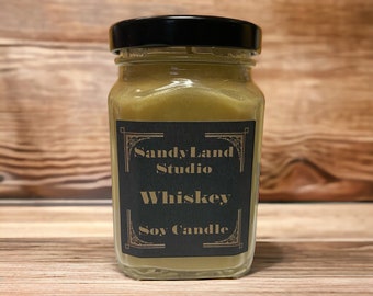 Whiskey Scented Soy Candle Square Victorian Jar Rustic Home Decor