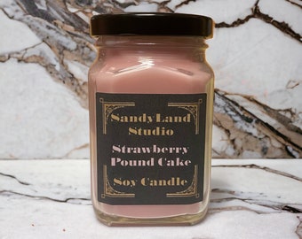 Strawberry Pound Cake Scented Soy Candle Square Victorian Jar Rustic Farmhouse Home Decor Fragrance