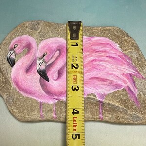 Pair of Pink Flamingos Painted Rock Gift Paperweight Painting image 3