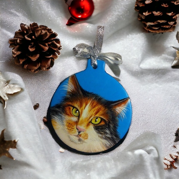 Custom Hand Painted Ceramic Christmas Ornament Pet Portrait From Your Photo